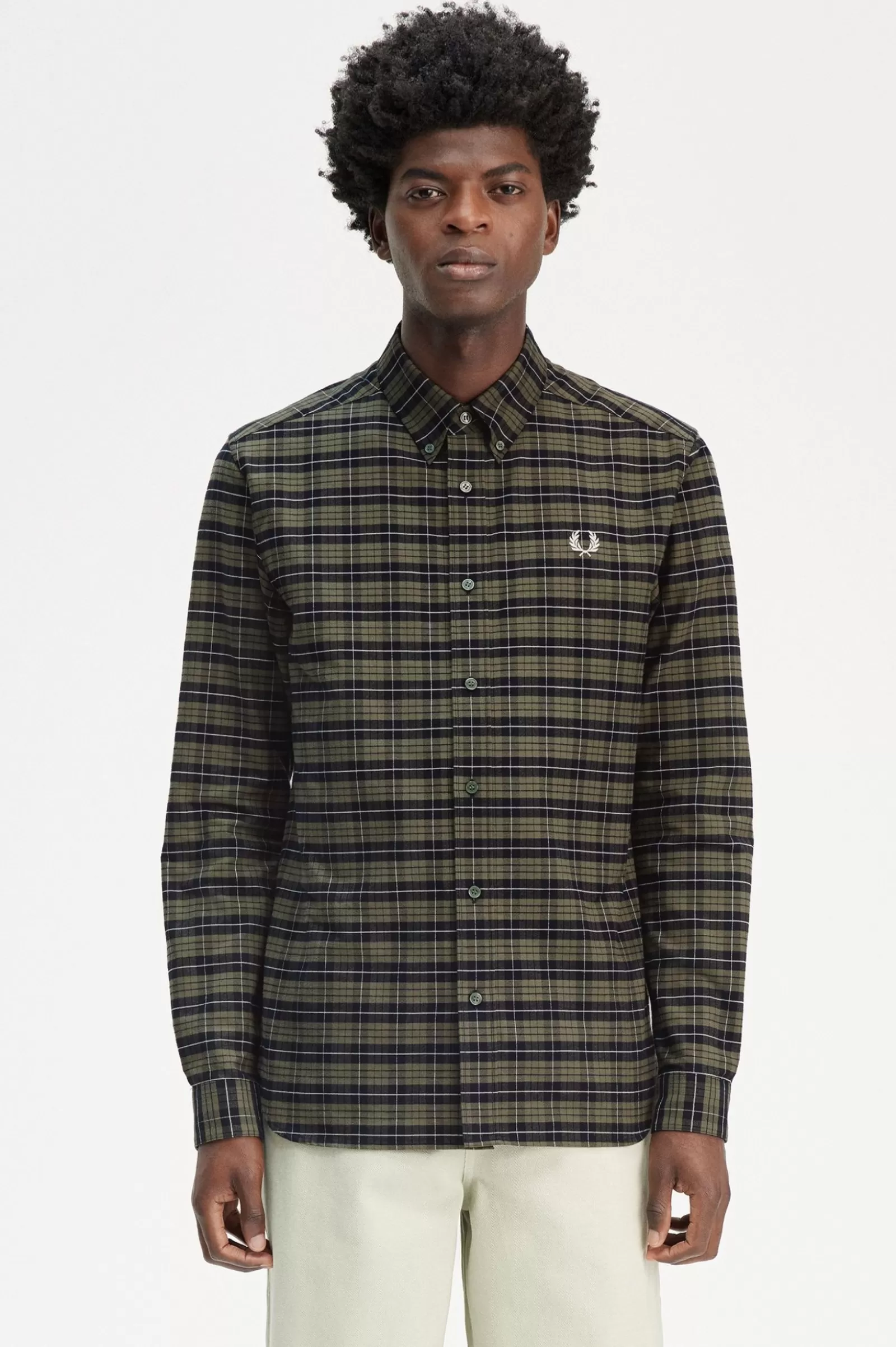 MULHER Fred Perry Camisa Com Padrão Tartan Em Oxford Escovado