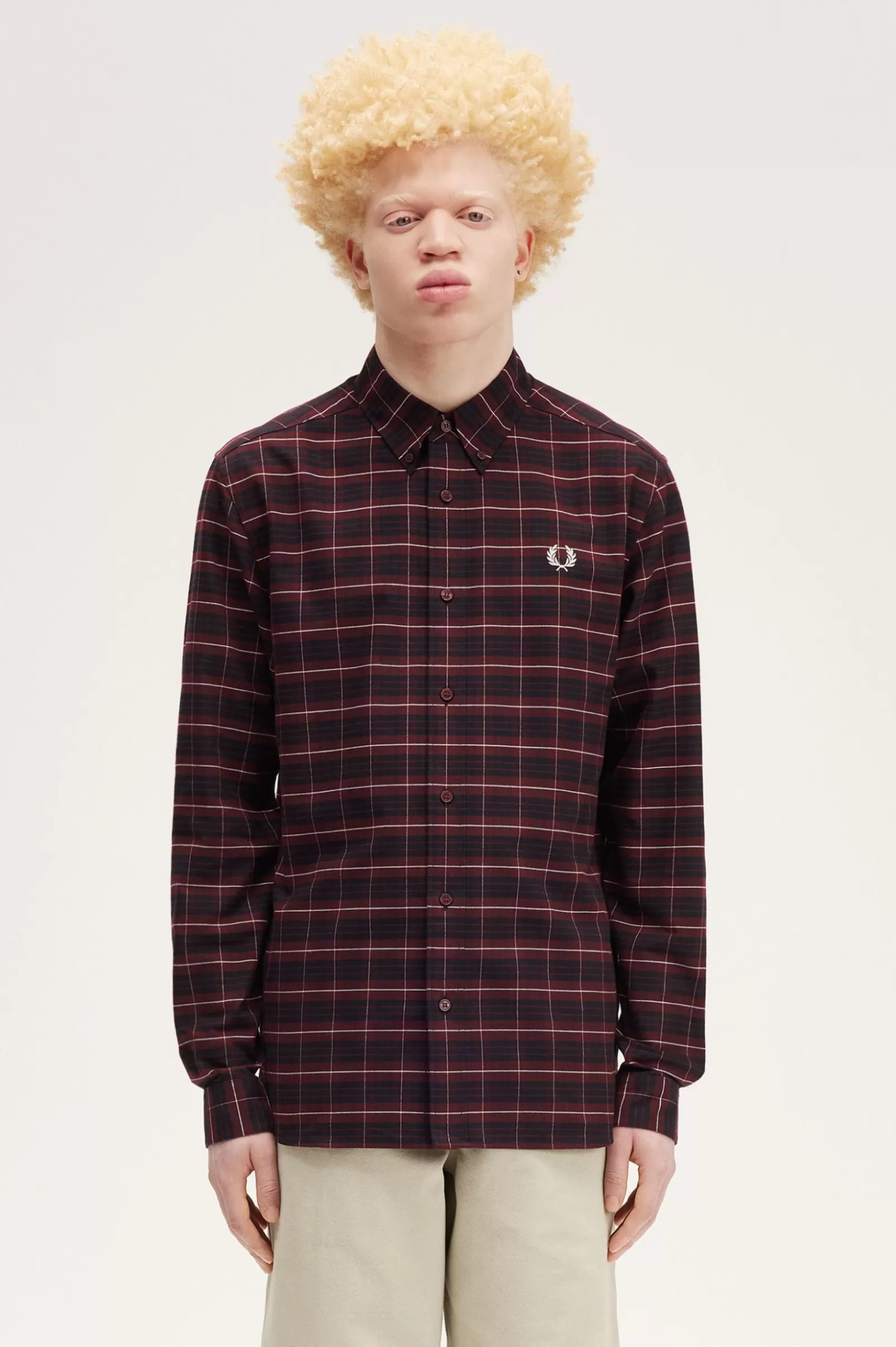 MULHER Fred Perry Camisa Com Padrão Tartan Em Oxford Escovado