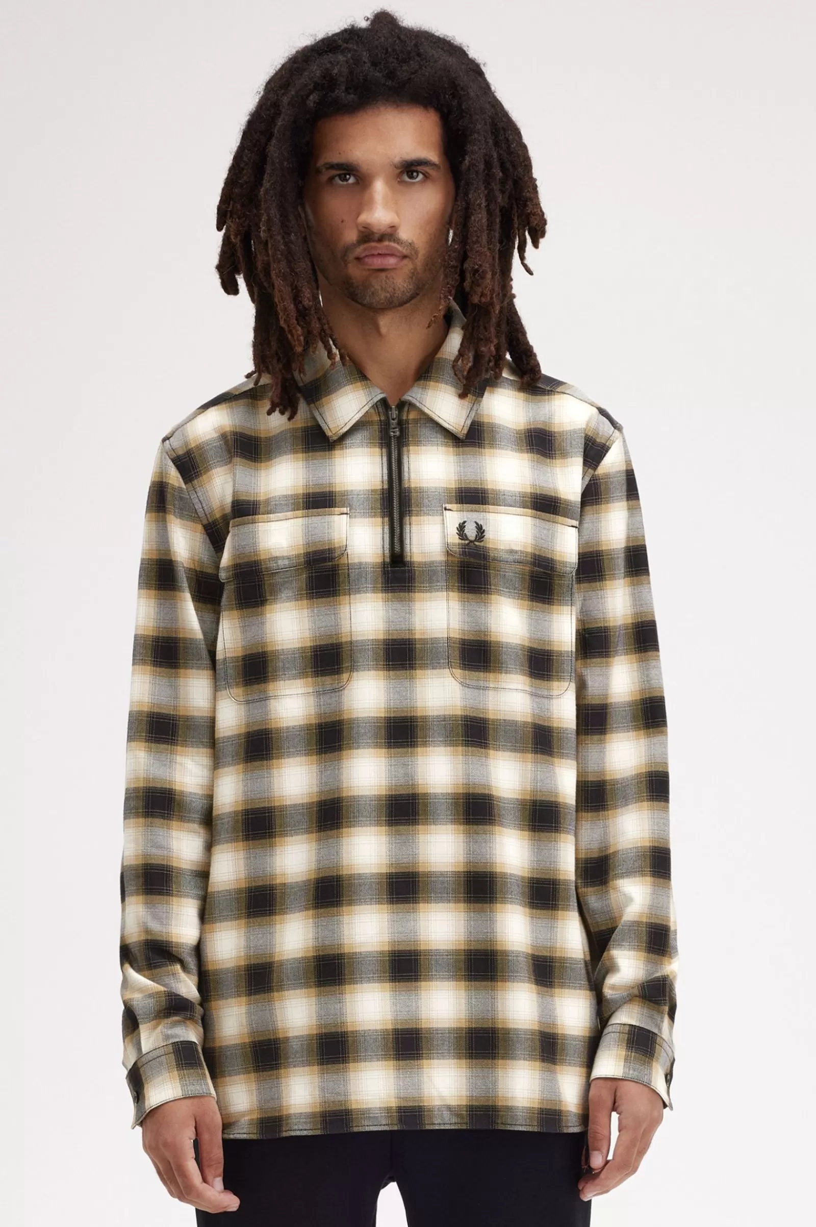 MULHER Fred Perry Camisa Em Padrão De Xadrez Com Meio Fecho De Correr
