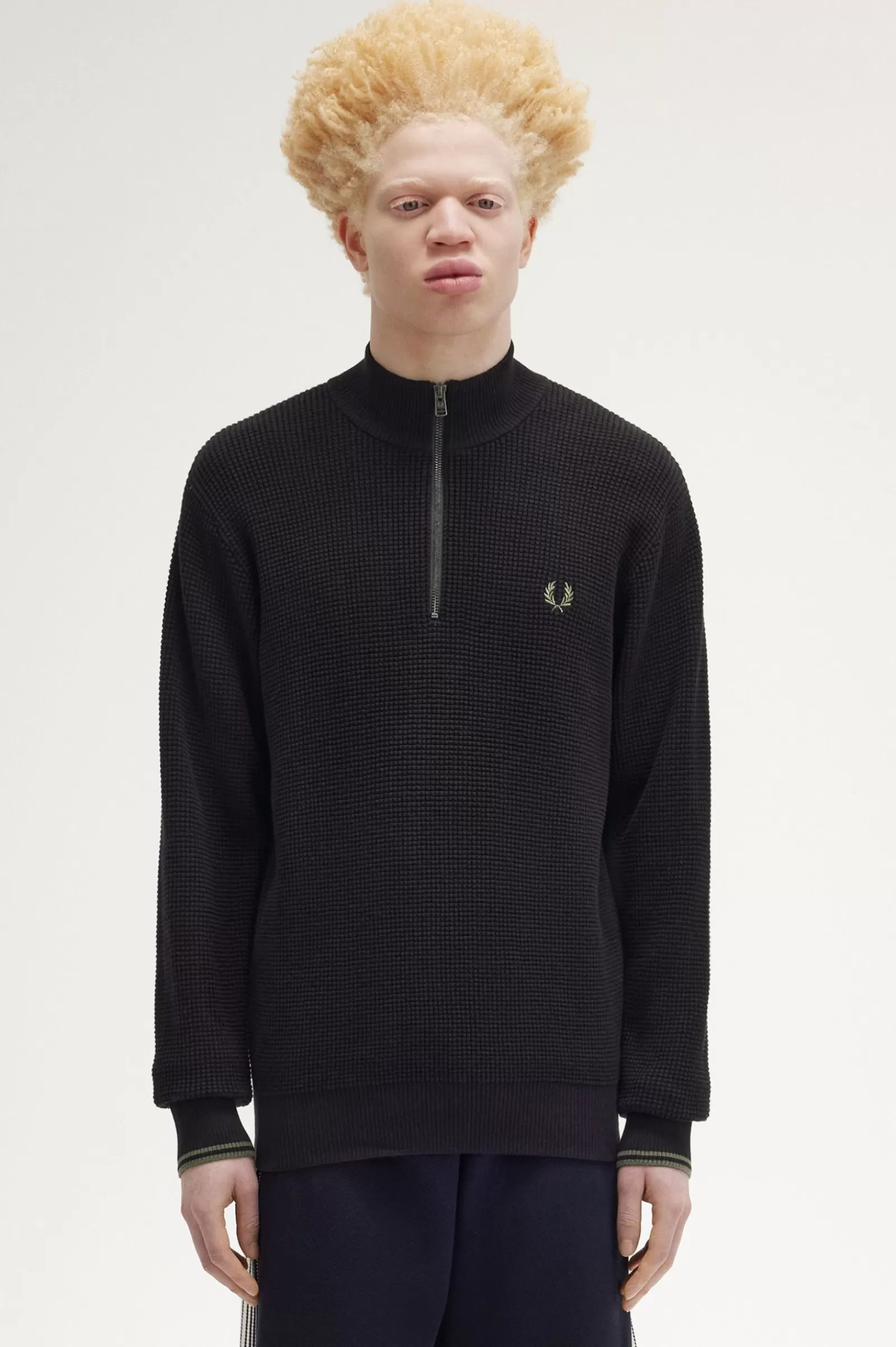 MULHER Fred Perry Camisola De Meio Fecho De Correr Com Pesponto Waffle