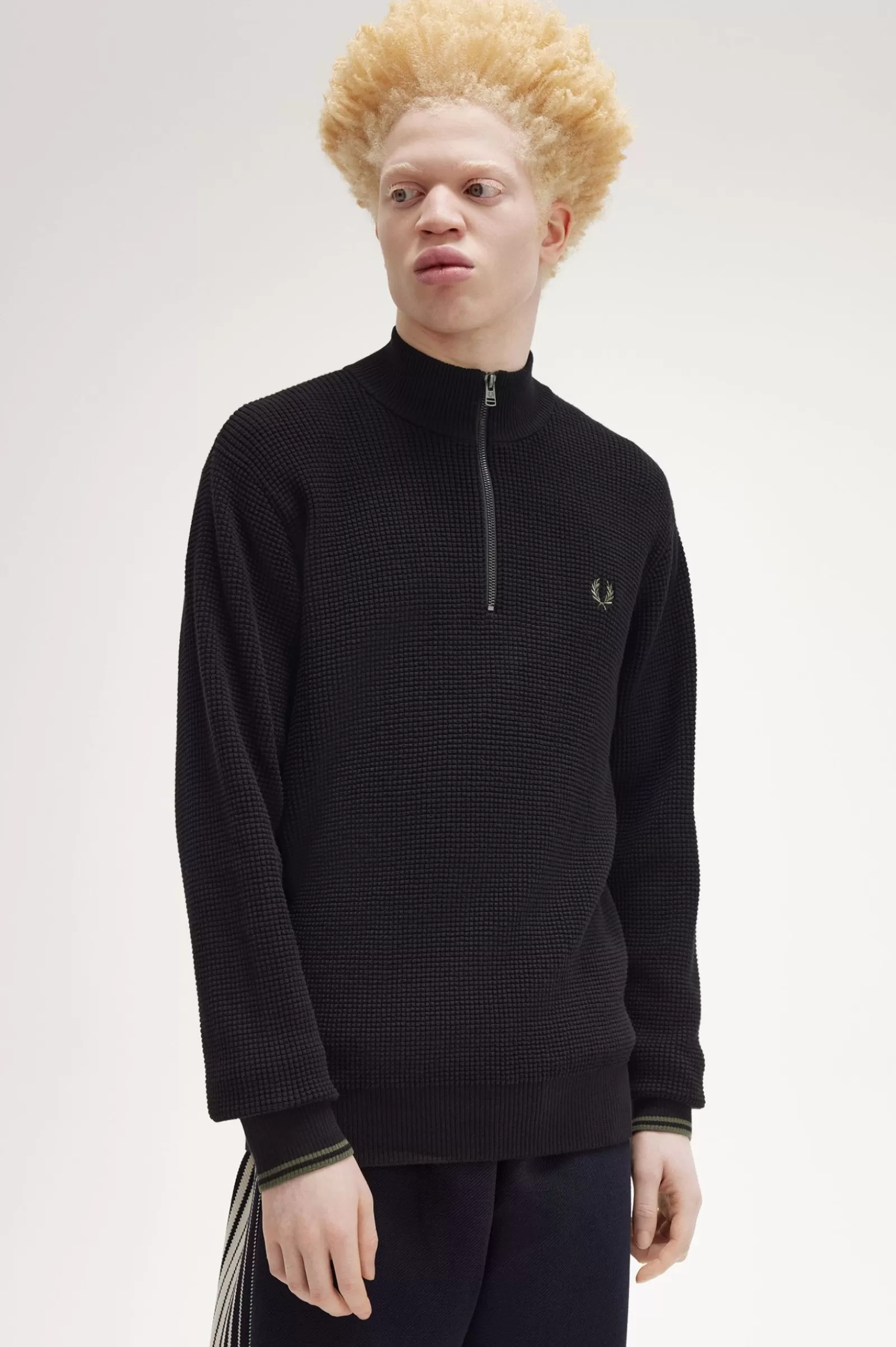 MULHER Fred Perry Camisola De Meio Fecho De Correr Com Pesponto Waffle