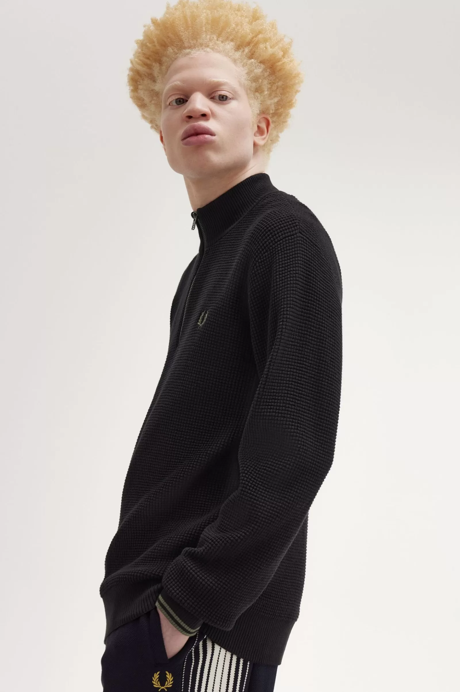 MULHER Fred Perry Camisola De Meio Fecho De Correr Com Pesponto Waffle