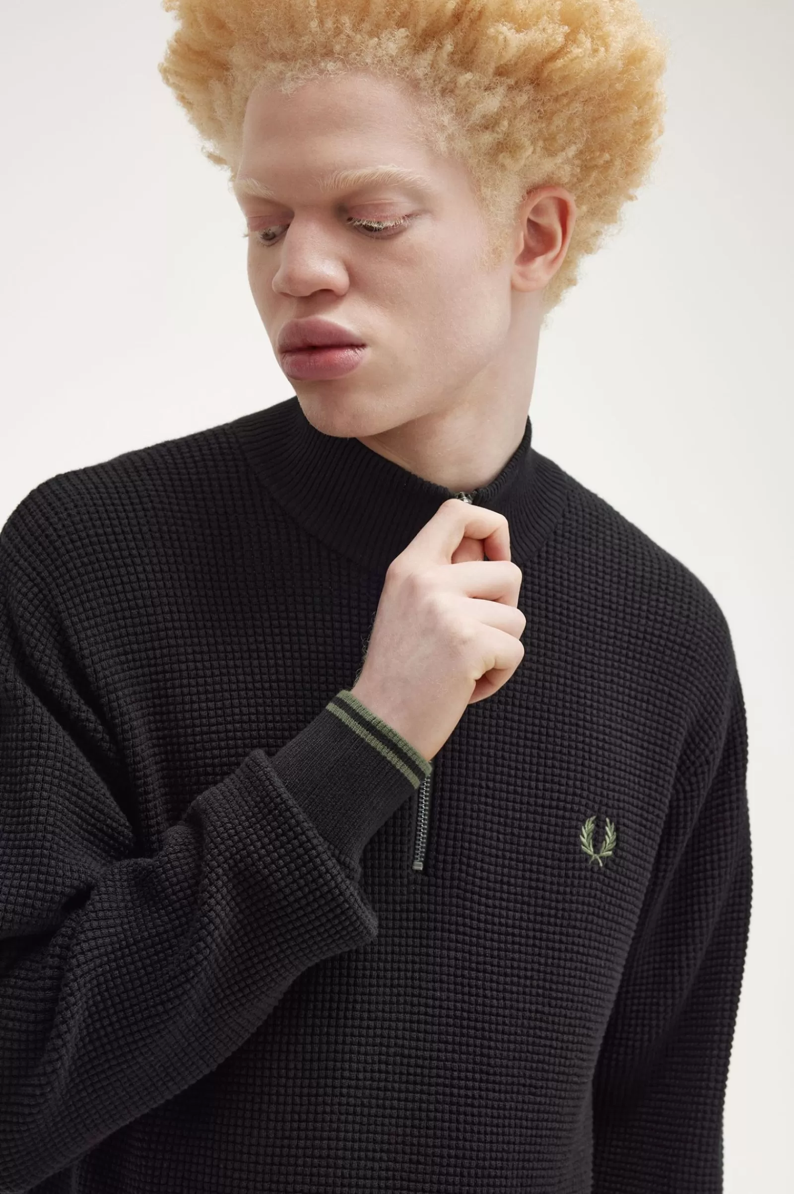 MULHER Fred Perry Camisola De Meio Fecho De Correr Com Pesponto Waffle