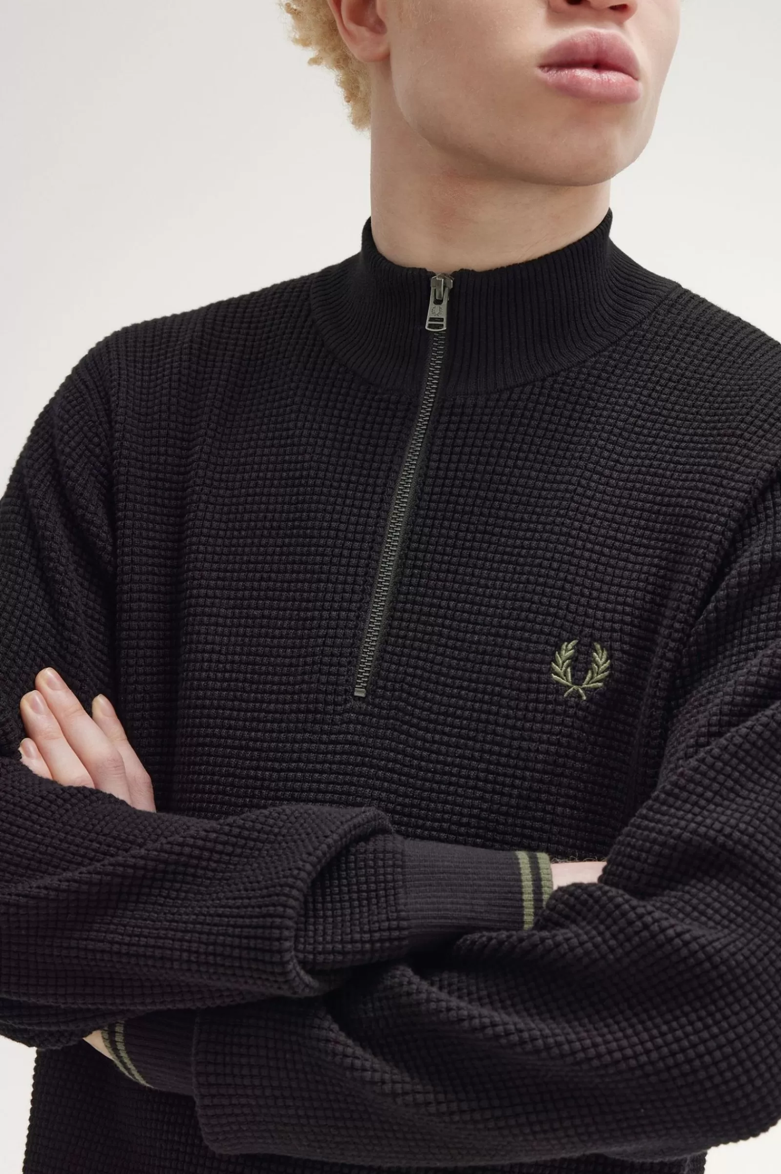 MULHER Fred Perry Camisola De Meio Fecho De Correr Com Pesponto Waffle