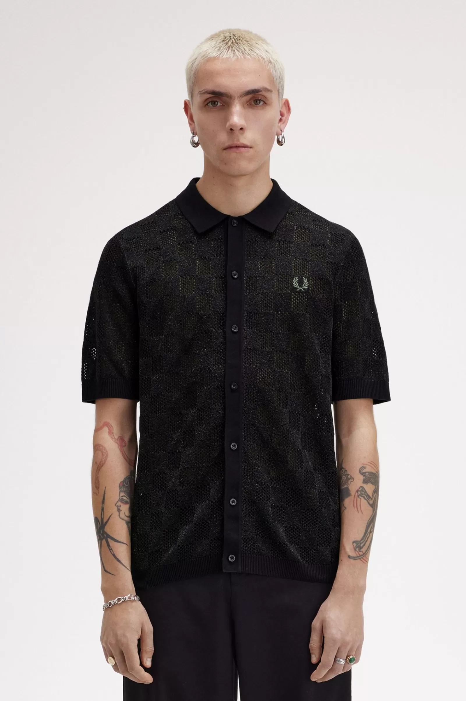 MULHER Fred Perry Polo Em Malha Com Padrão De Xadrez Metalizado