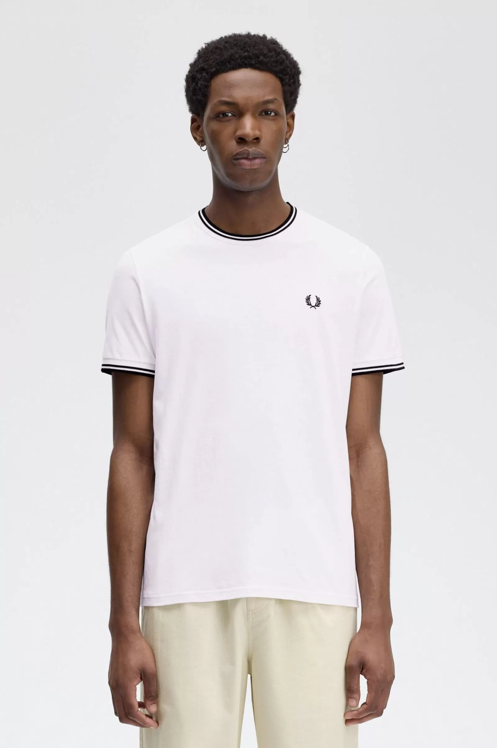 MULHER Fred Perry T-Shirt Com Borda Com Ponto Descontínuo Dupla