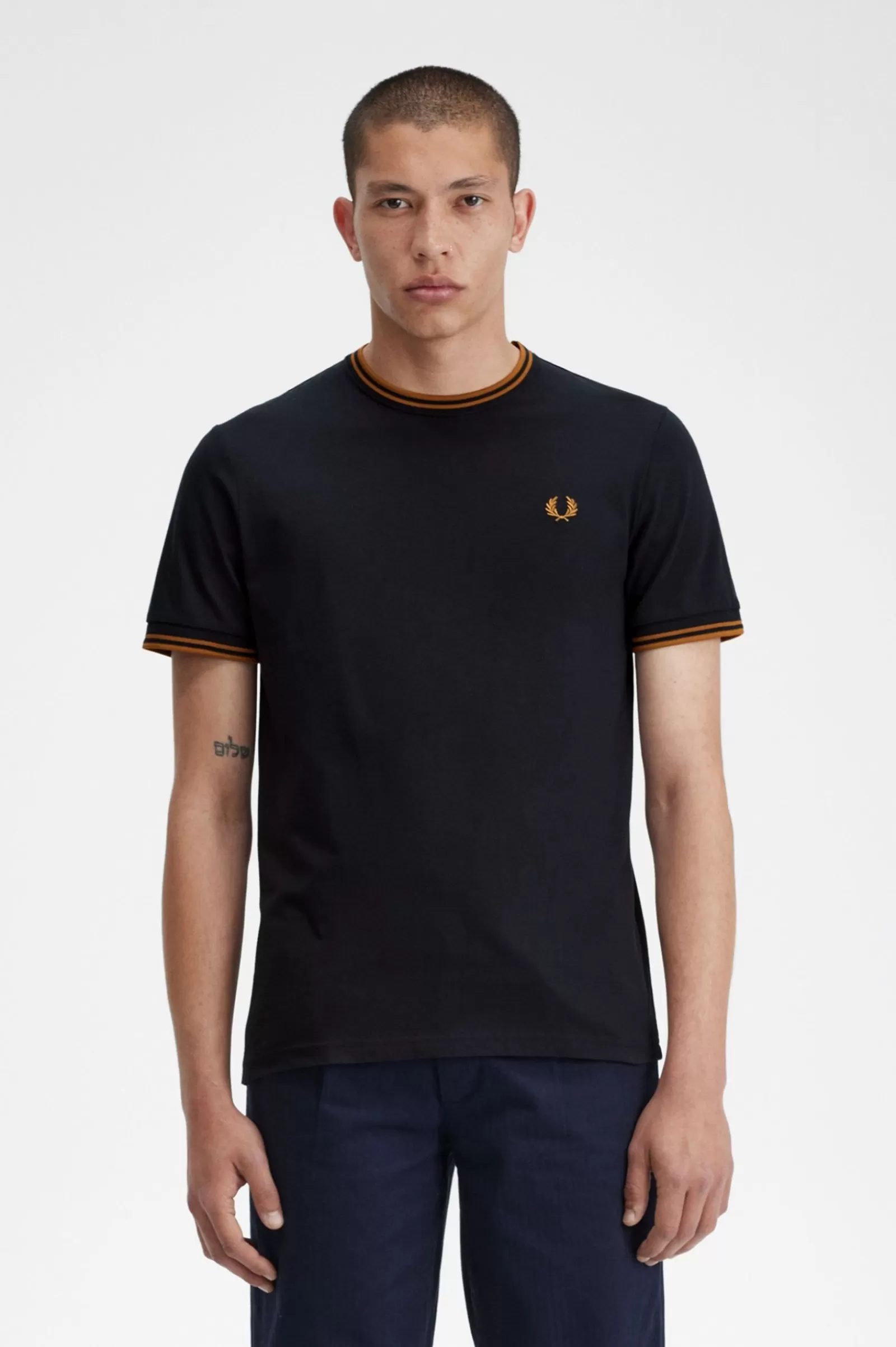 MULHER Fred Perry T-shirt Com Borda Com Ponto Descontínuo Dupla