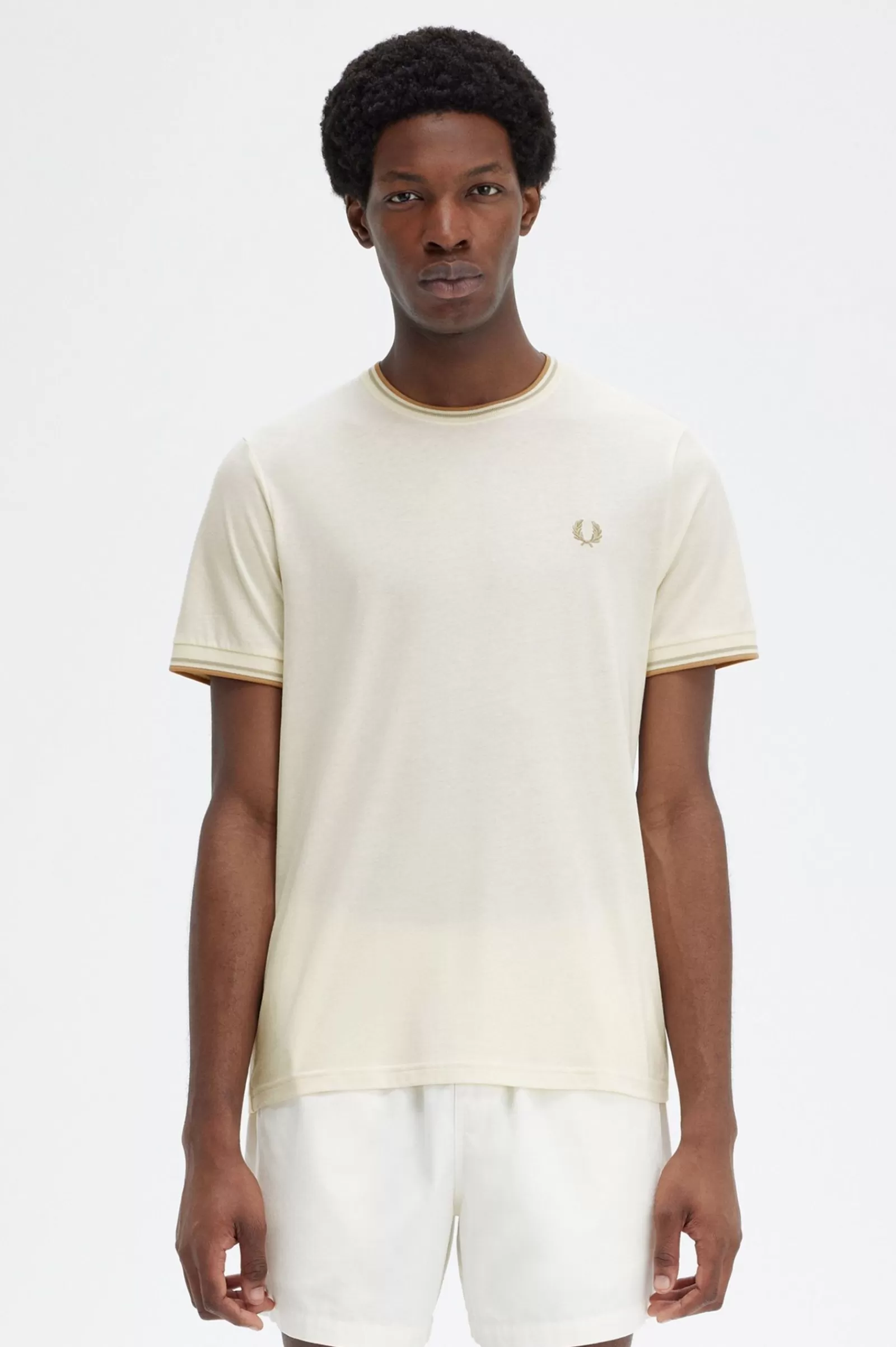 MULHER Fred Perry T-shirt Com Borda Com Ponto Descontínuo Dupla