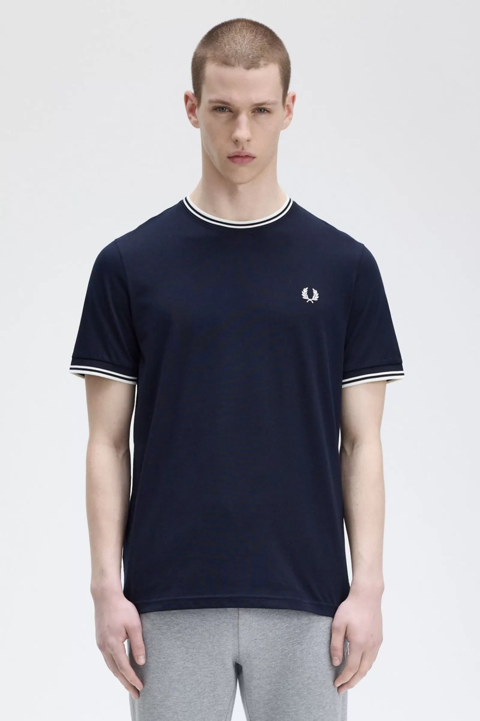 MULHER Fred Perry T-shirt Com Borda Com Ponto Descontínuo Dupla