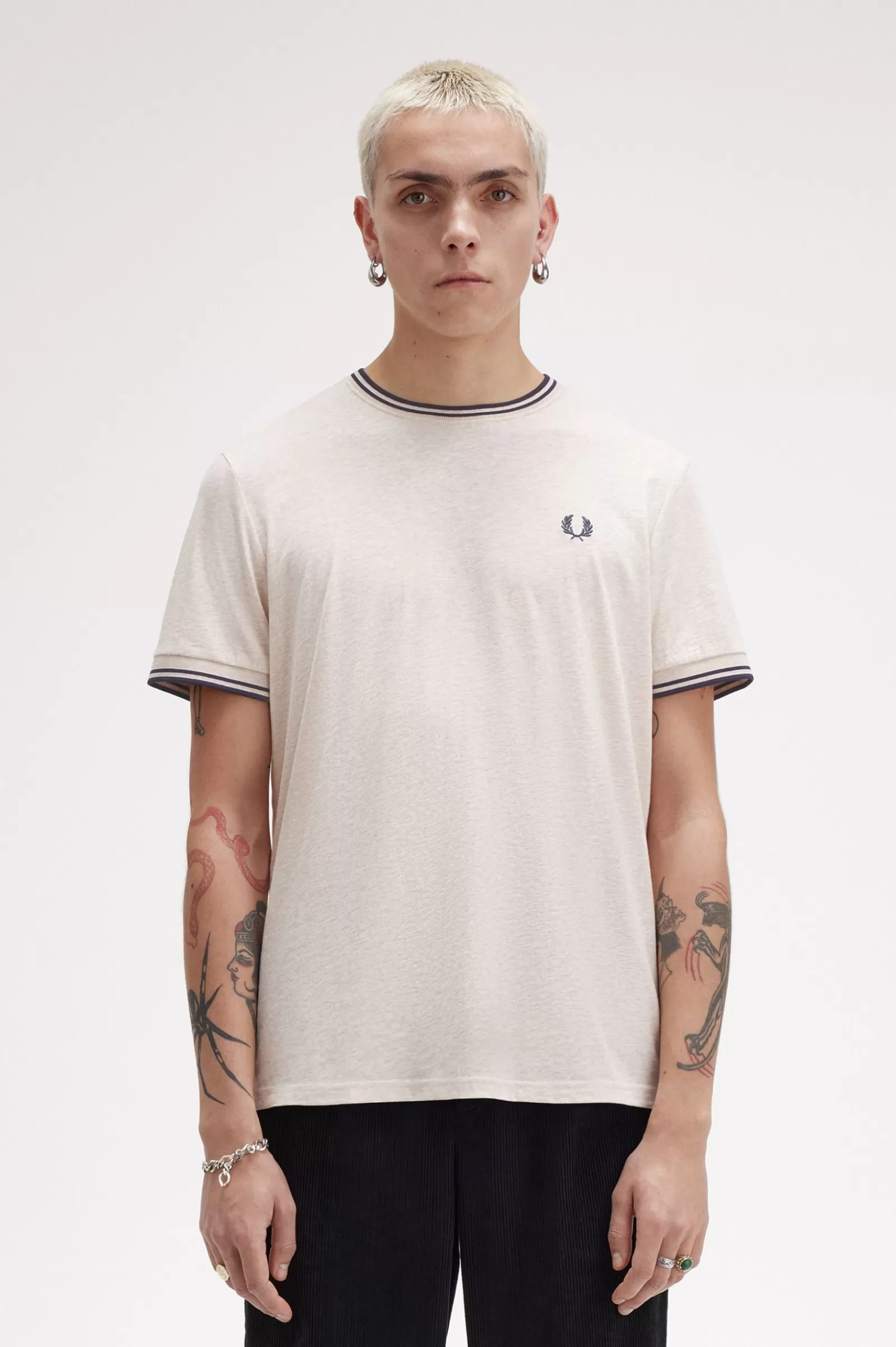 MULHER Fred Perry T-shirt Com Borda Com Ponto Descontínuo Dupla