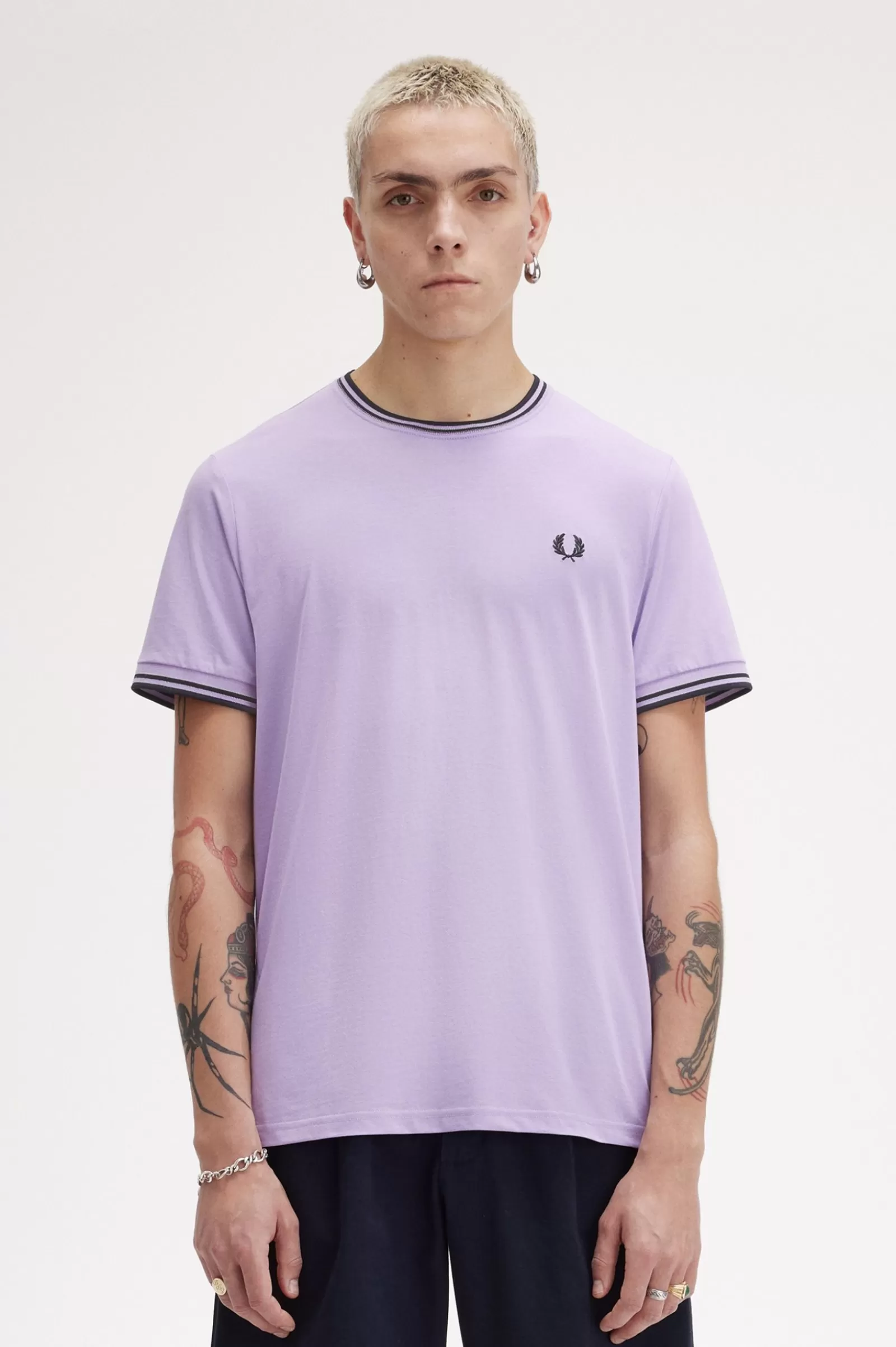 MULHER Fred Perry T-shirt Com Borda Com Ponto Descontínuo Dupla