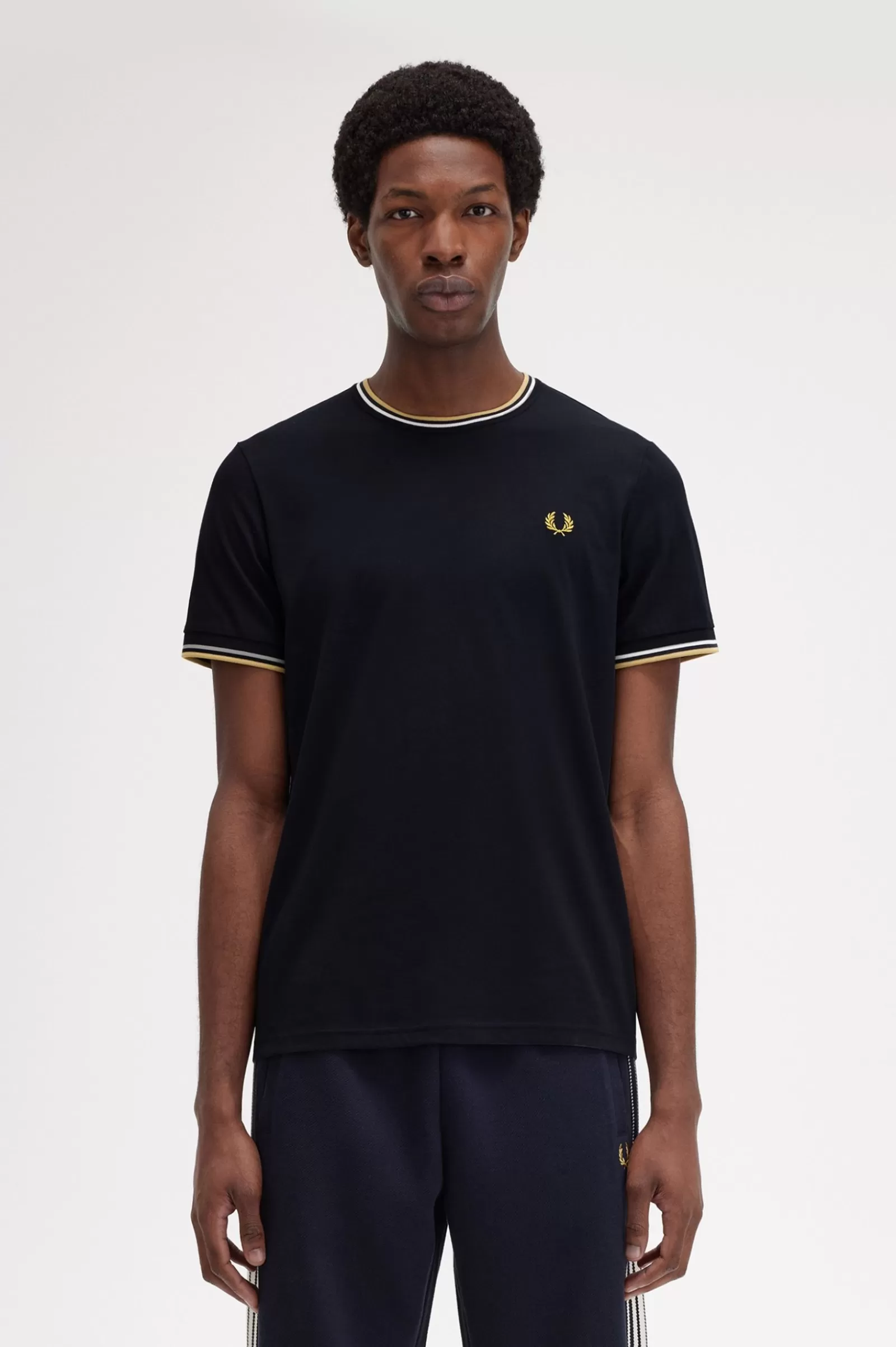 MULHER Fred Perry T-shirt Com Borda Com Ponto Descontínuo Dupla