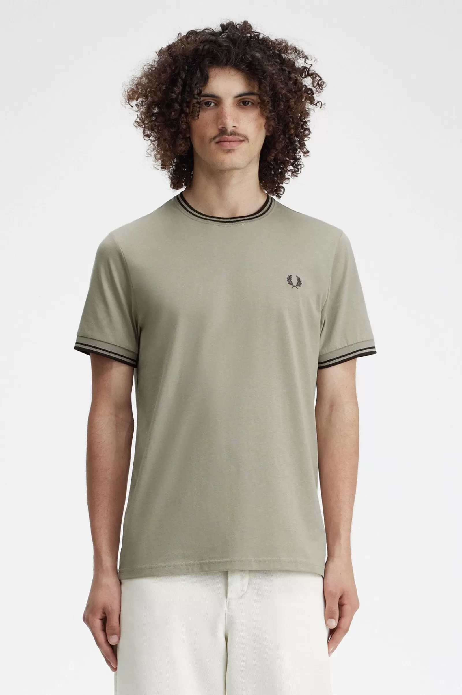 MULHER Fred Perry T-shirt Com Borda Com Ponto Descontínuo Dupla