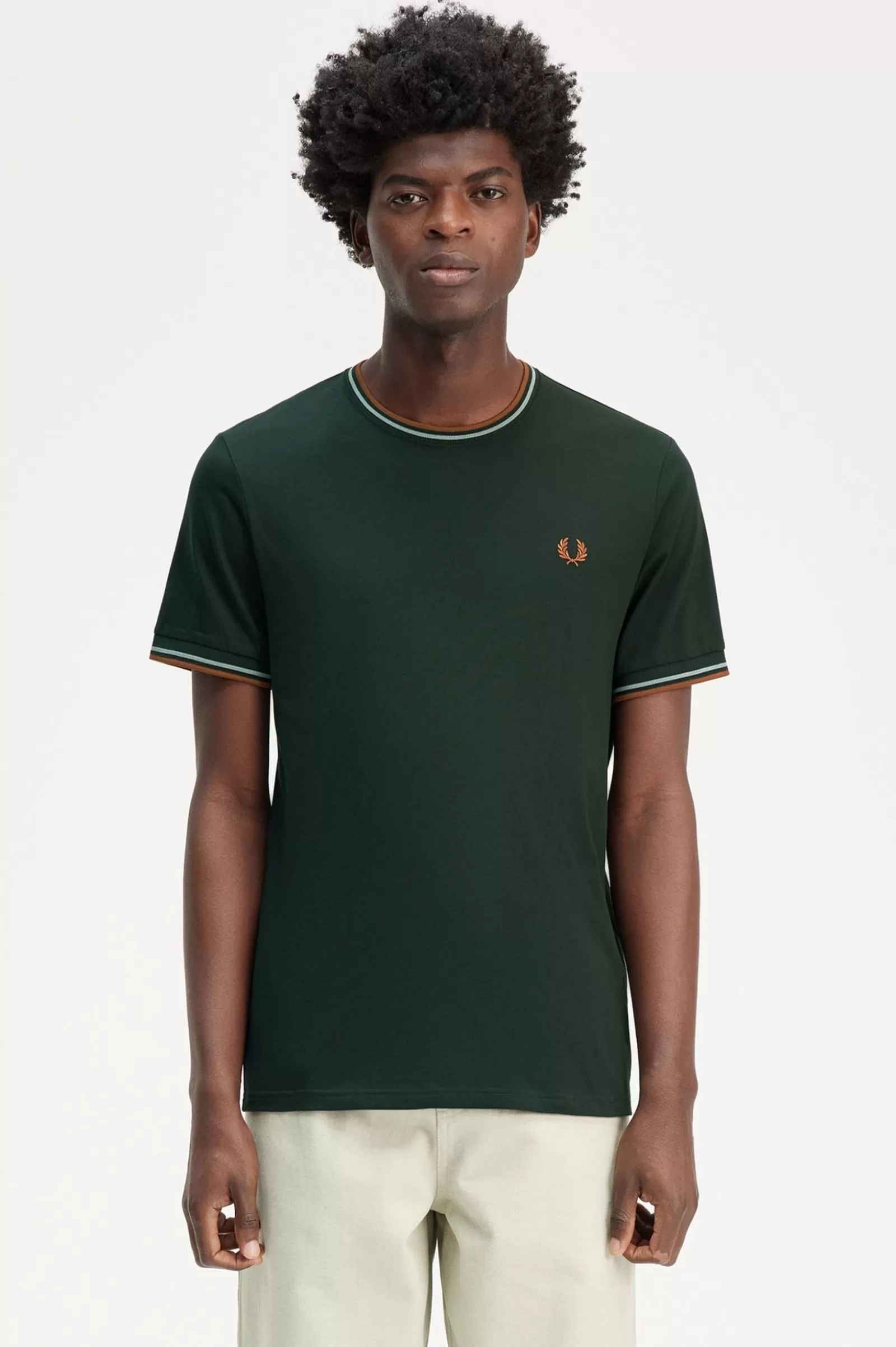 MULHER Fred Perry T-shirt Com Borda Com Ponto Descontínuo Dupla