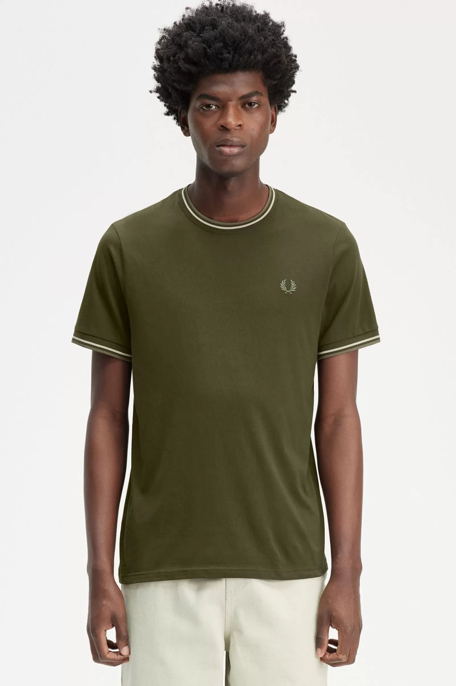 MULHER Fred Perry T-shirt Com Borda Com Ponto Descontínuo Dupla