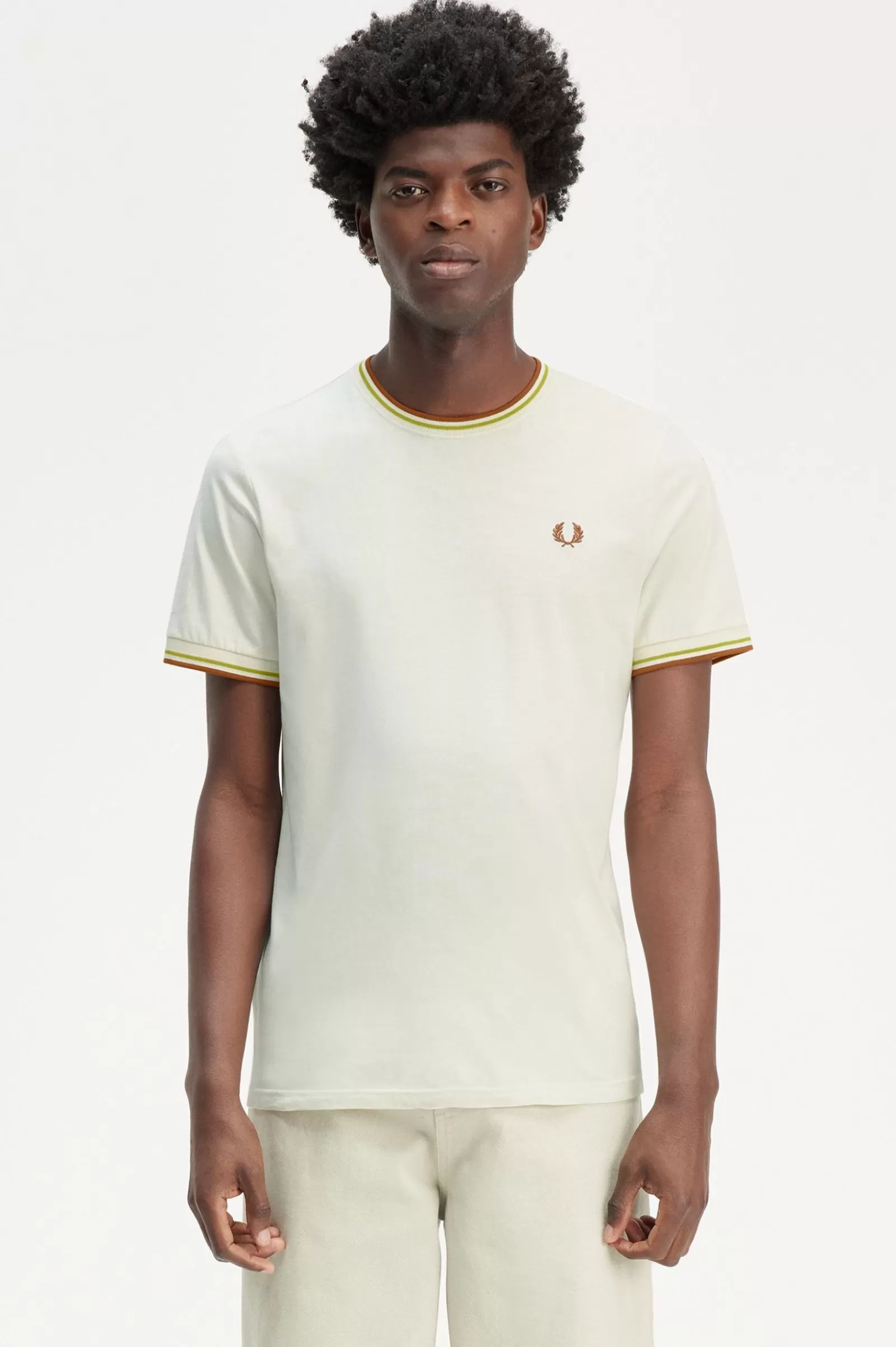 MULHER Fred Perry T-shirt Com Borda Com Ponto Descontínuo Dupla