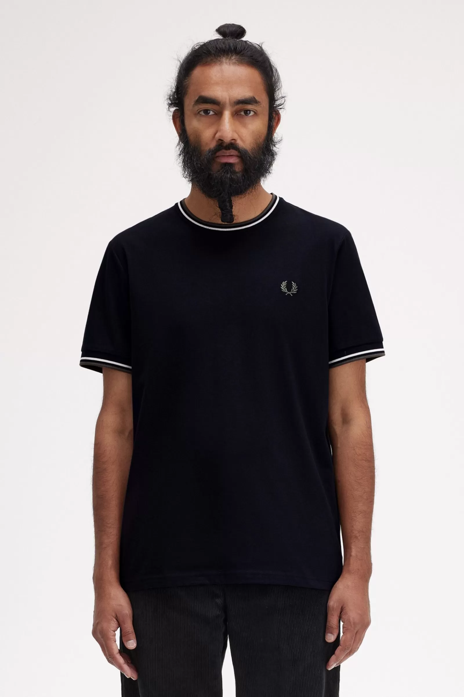 MULHER Fred Perry T-shirt Com Borda Com Ponto Descontínuo Dupla