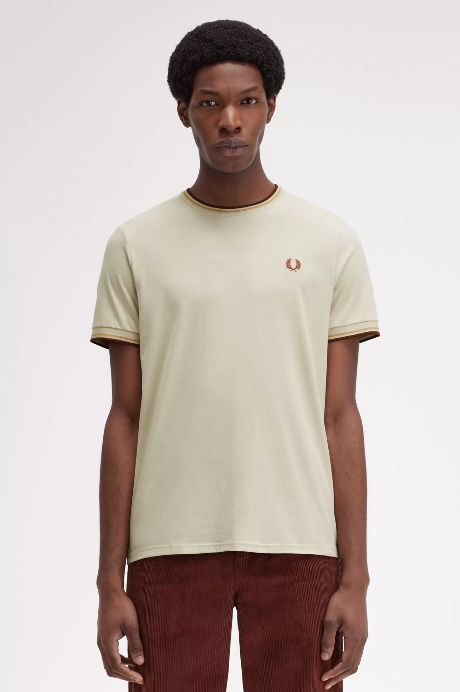 MULHER Fred Perry T-shirt Com Borda Com Ponto Descontínuo Dupla