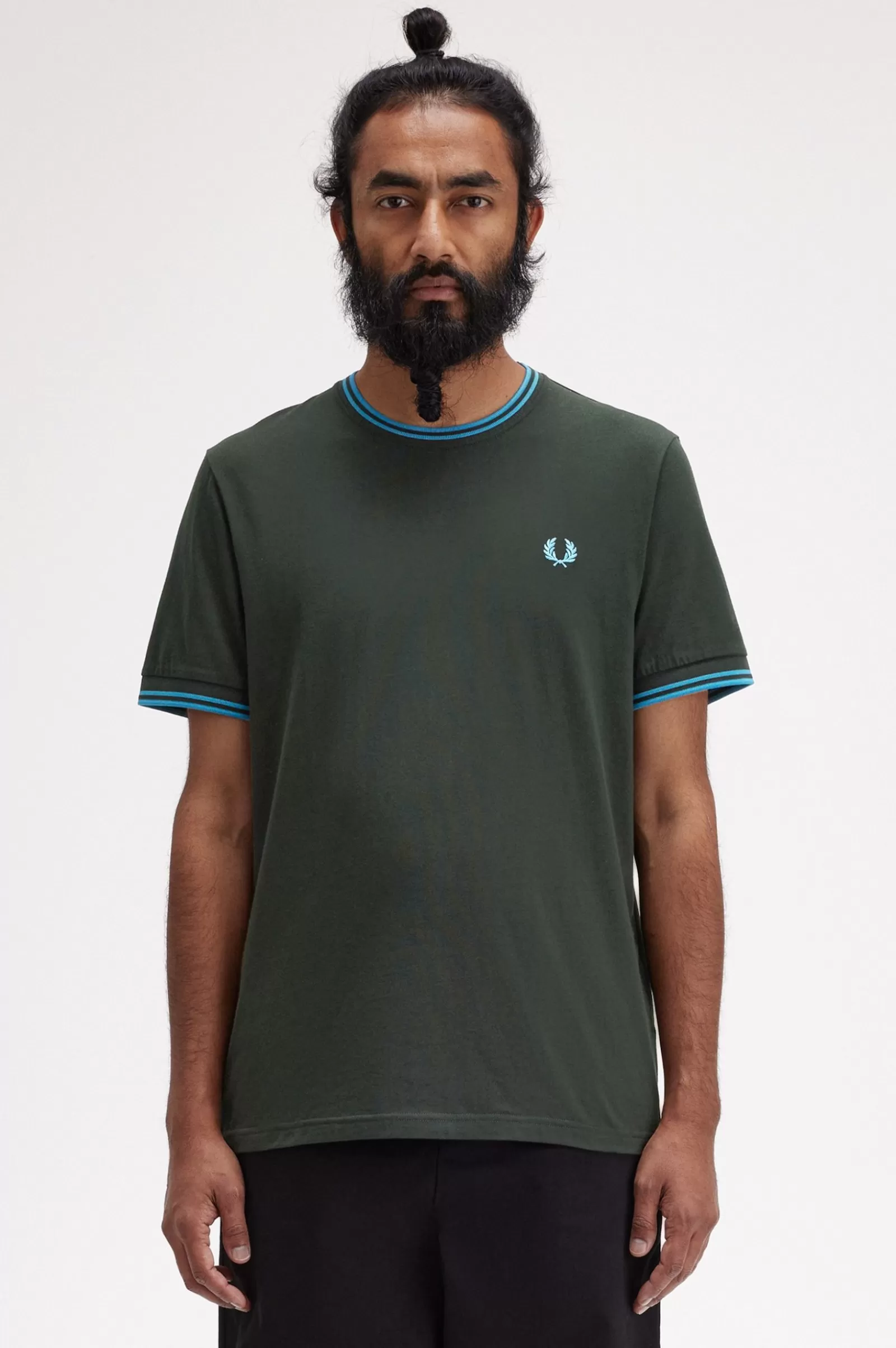 MULHER Fred Perry T-shirt Com Borda Com Ponto Descontínuo Dupla