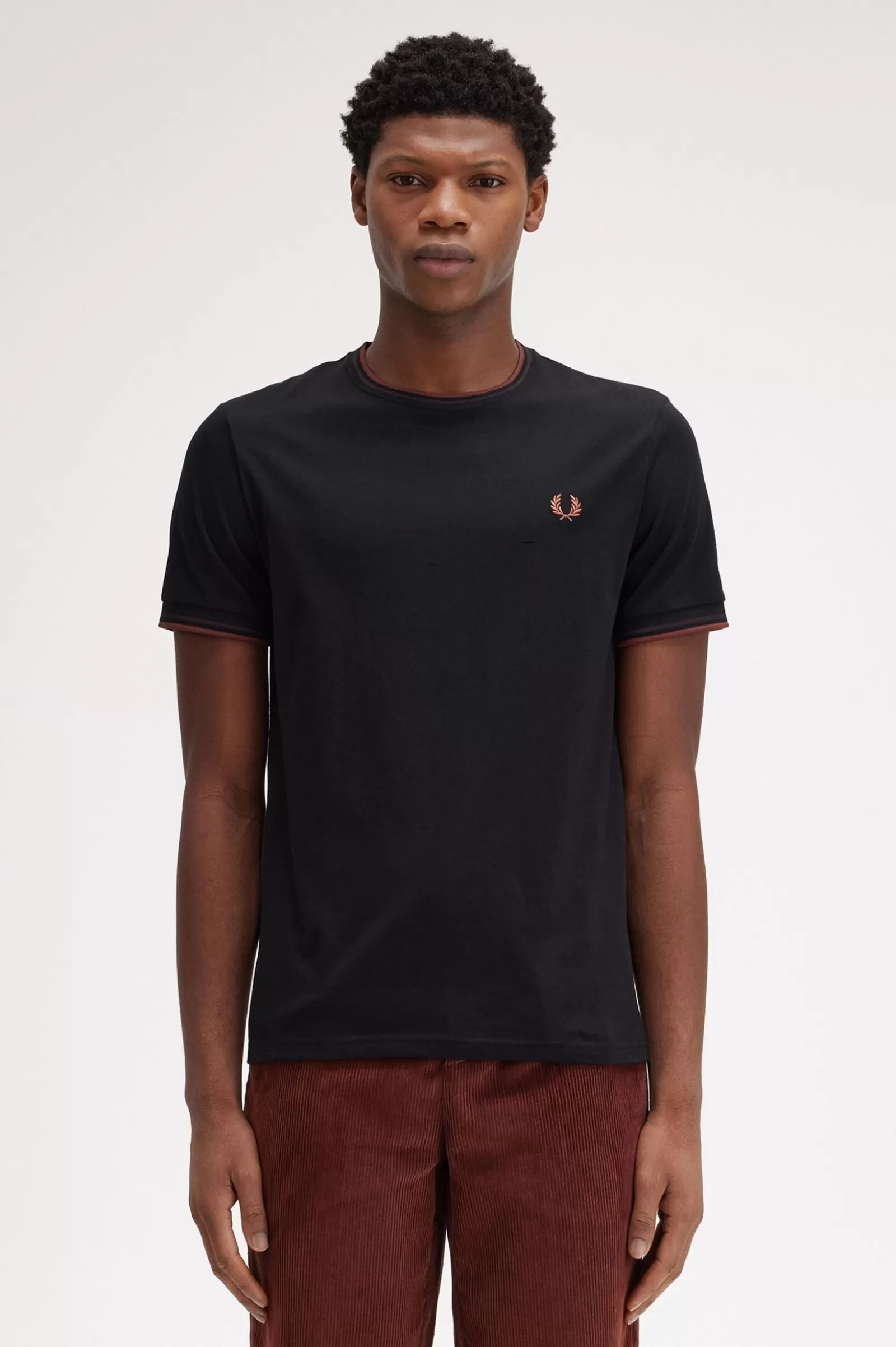 MULHER Fred Perry T-shirt Com Borda Com Ponto Descontínuo Dupla