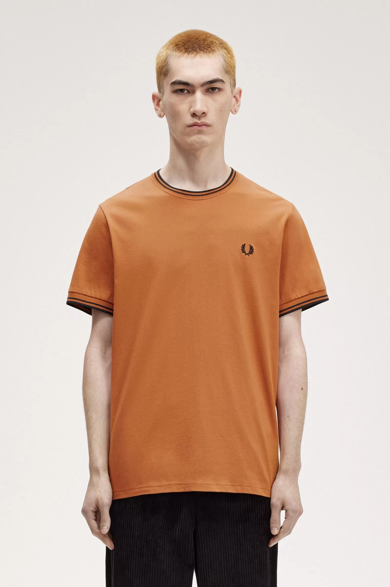 MULHER Fred Perry T-shirt Com Borda Com Ponto Descontínuo Dupla