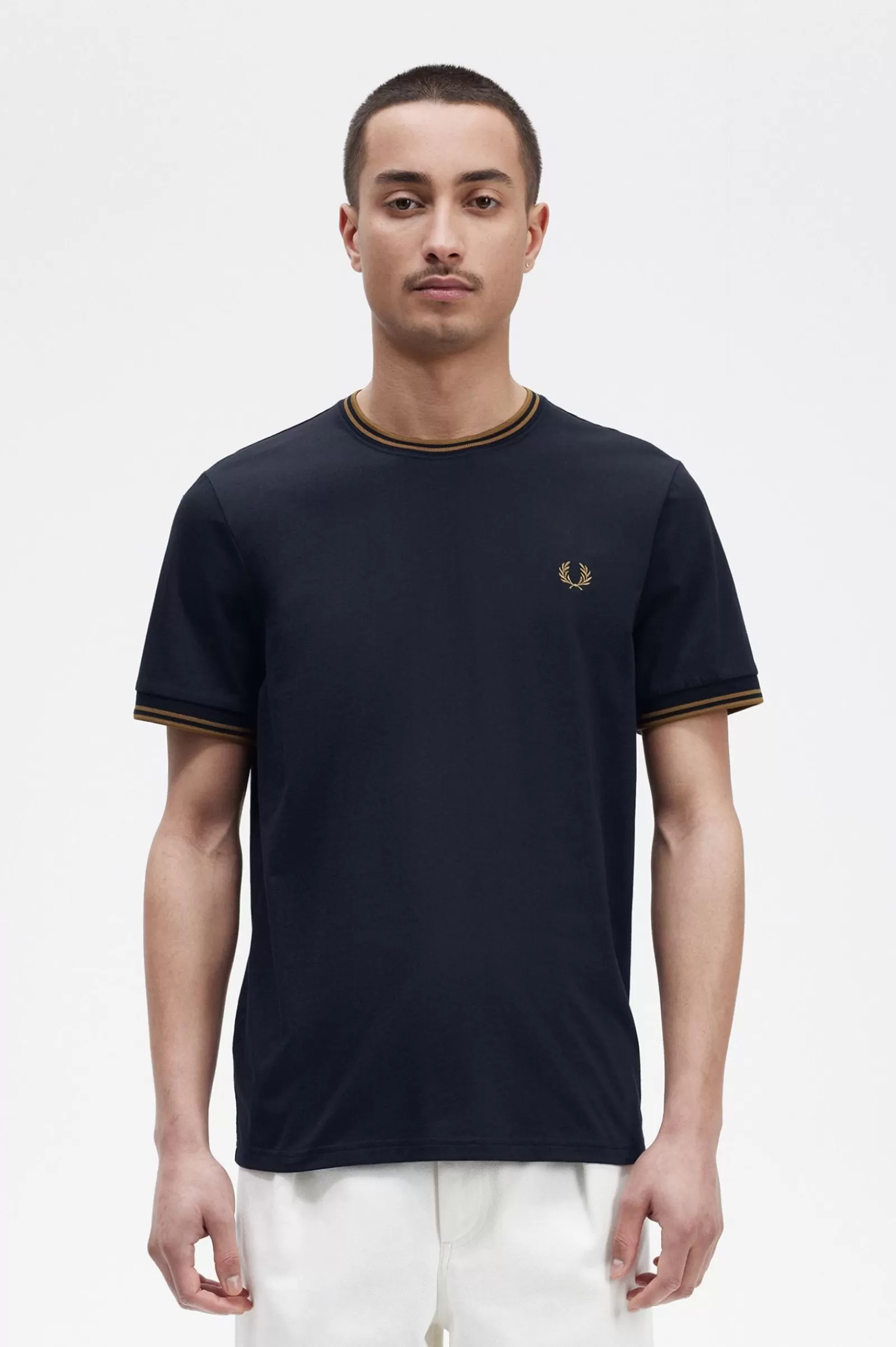 MULHER Fred Perry T-shirt Com Borda Com Ponto Descontínuo Dupla