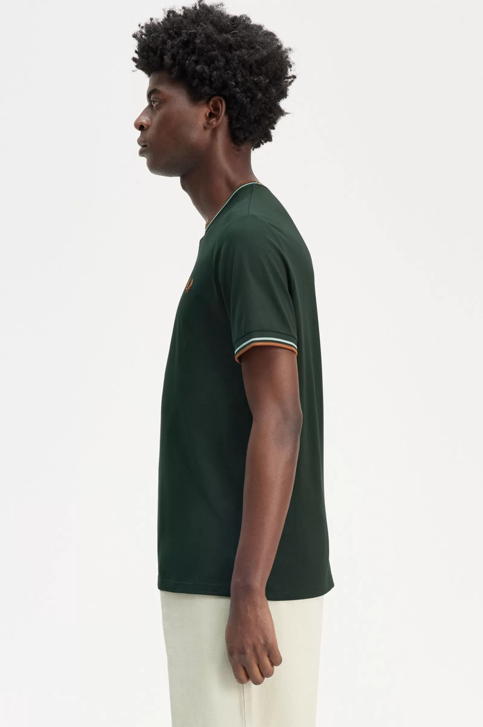 MULHER Fred Perry T-shirt Com Borda Com Ponto Descontínuo Dupla