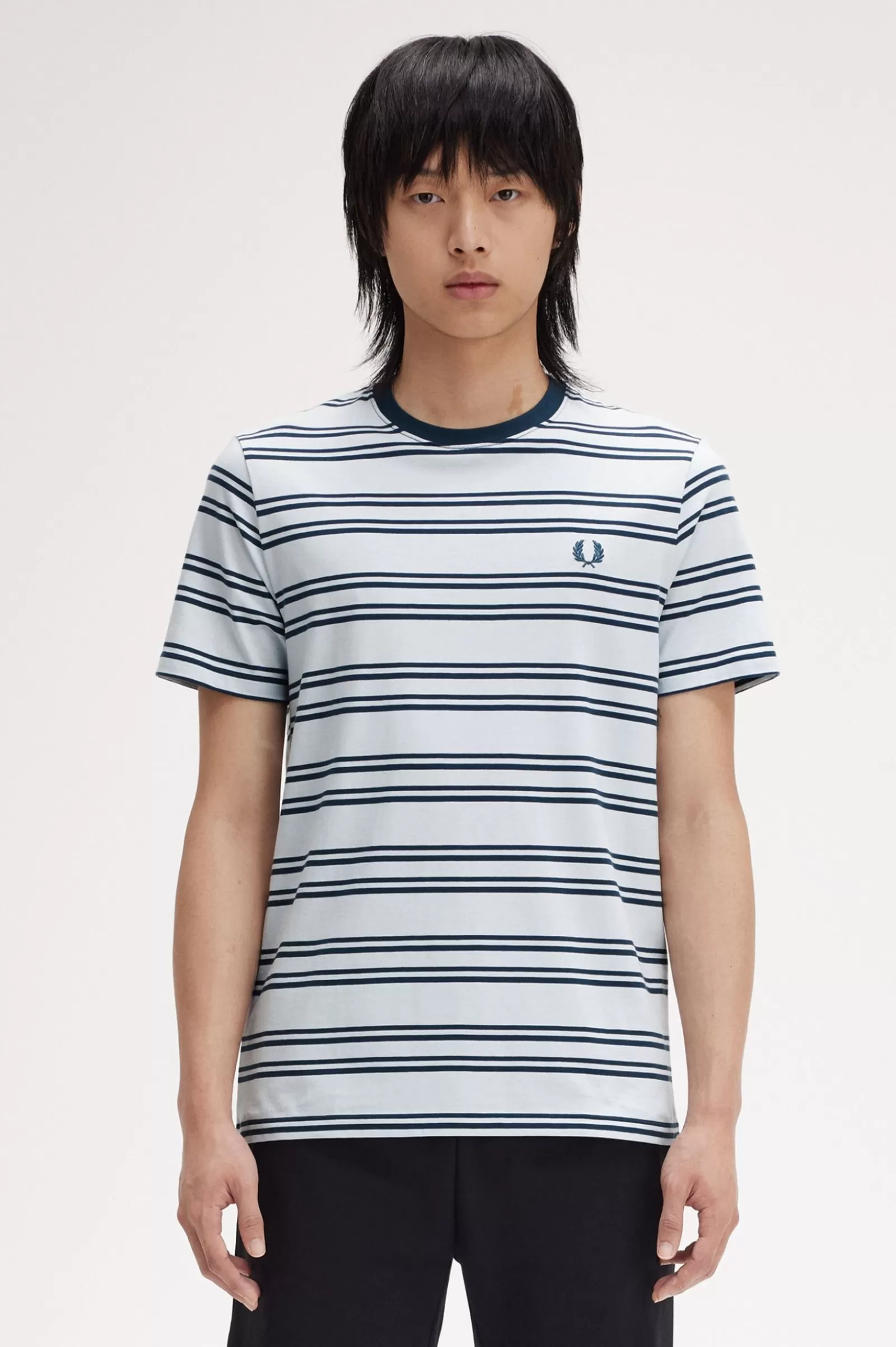 MULHER Fred Perry T-shirt Com Risca Fina