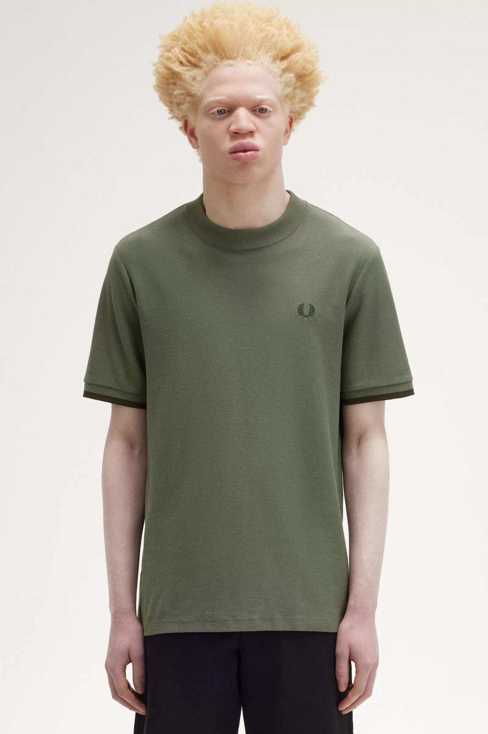 MULHER Fred Perry T-shirt Em Piqué Com Punhos Com Borda Com Ponto Descontínuo