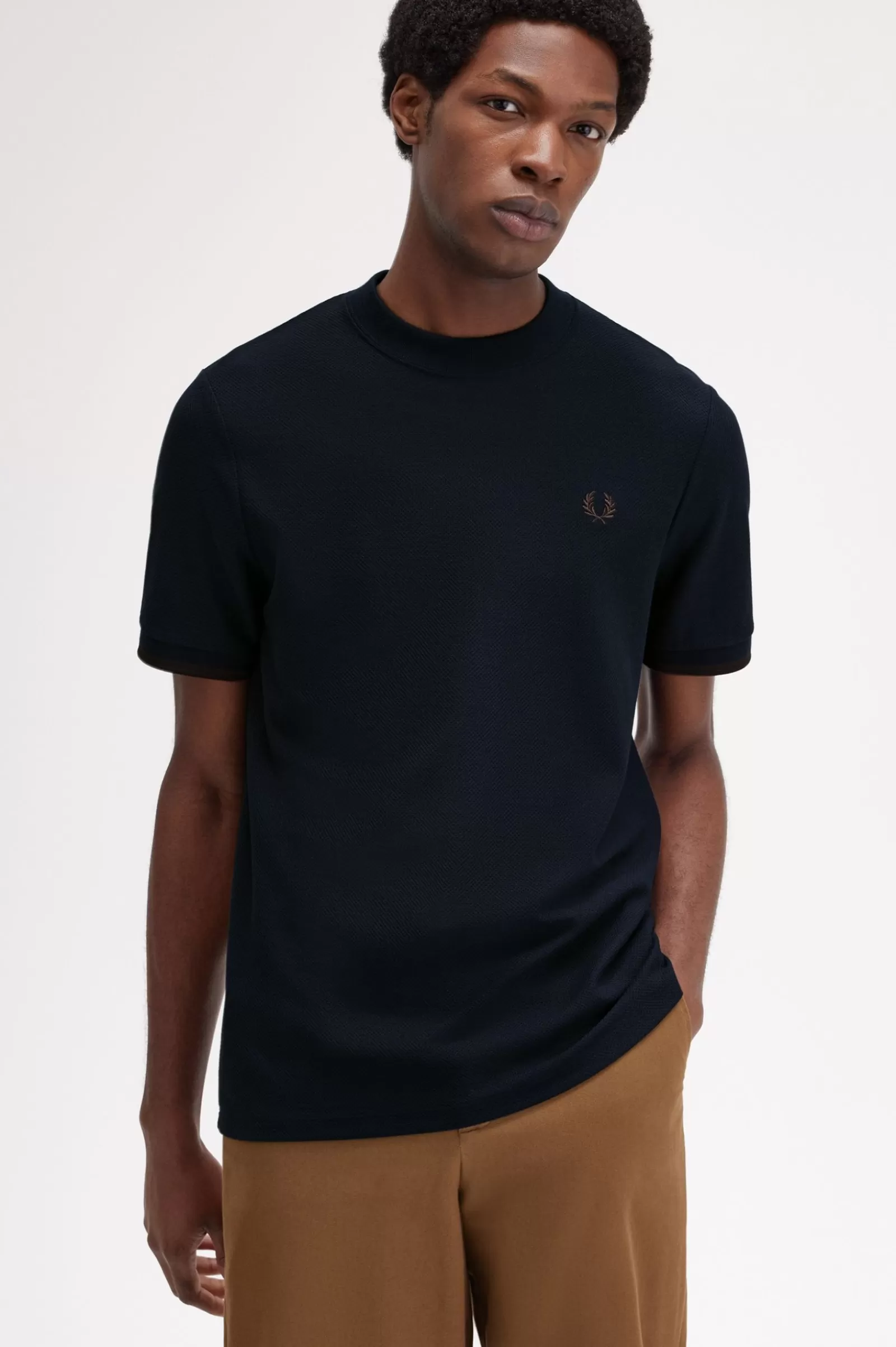MULHER Fred Perry T-shirt Em Piqué Com Punhos Com Borda Com Ponto Descontínuo