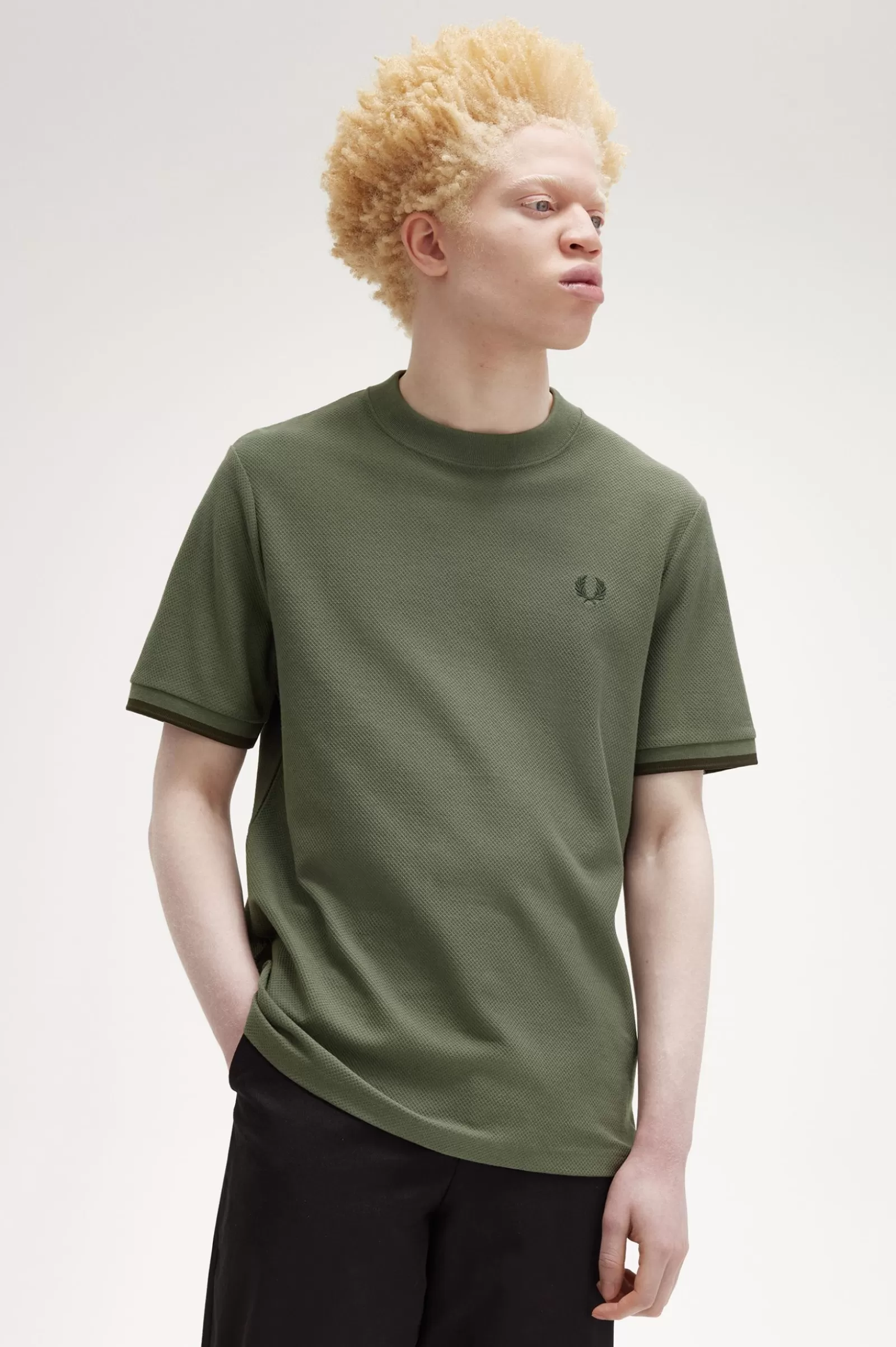 MULHER Fred Perry T-shirt Em Piqué Com Punhos Com Borda Com Ponto Descontínuo