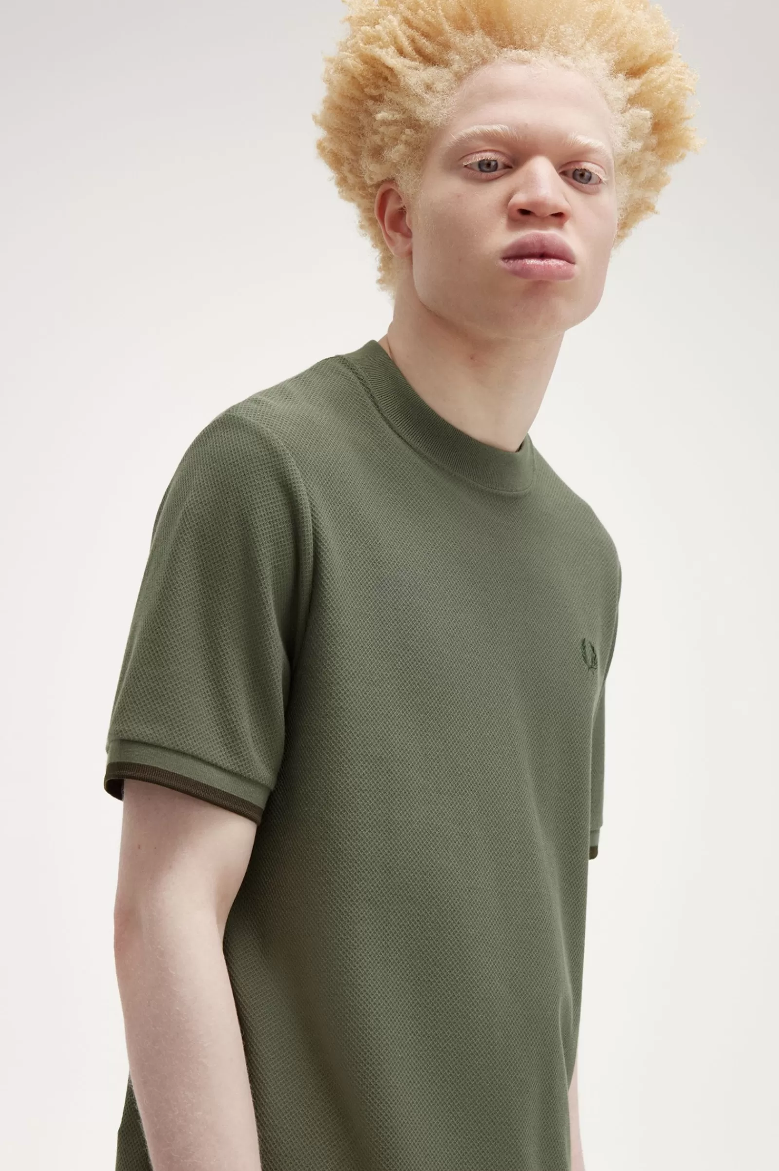 MULHER Fred Perry T-shirt Em Piqué Com Punhos Com Borda Com Ponto Descontínuo