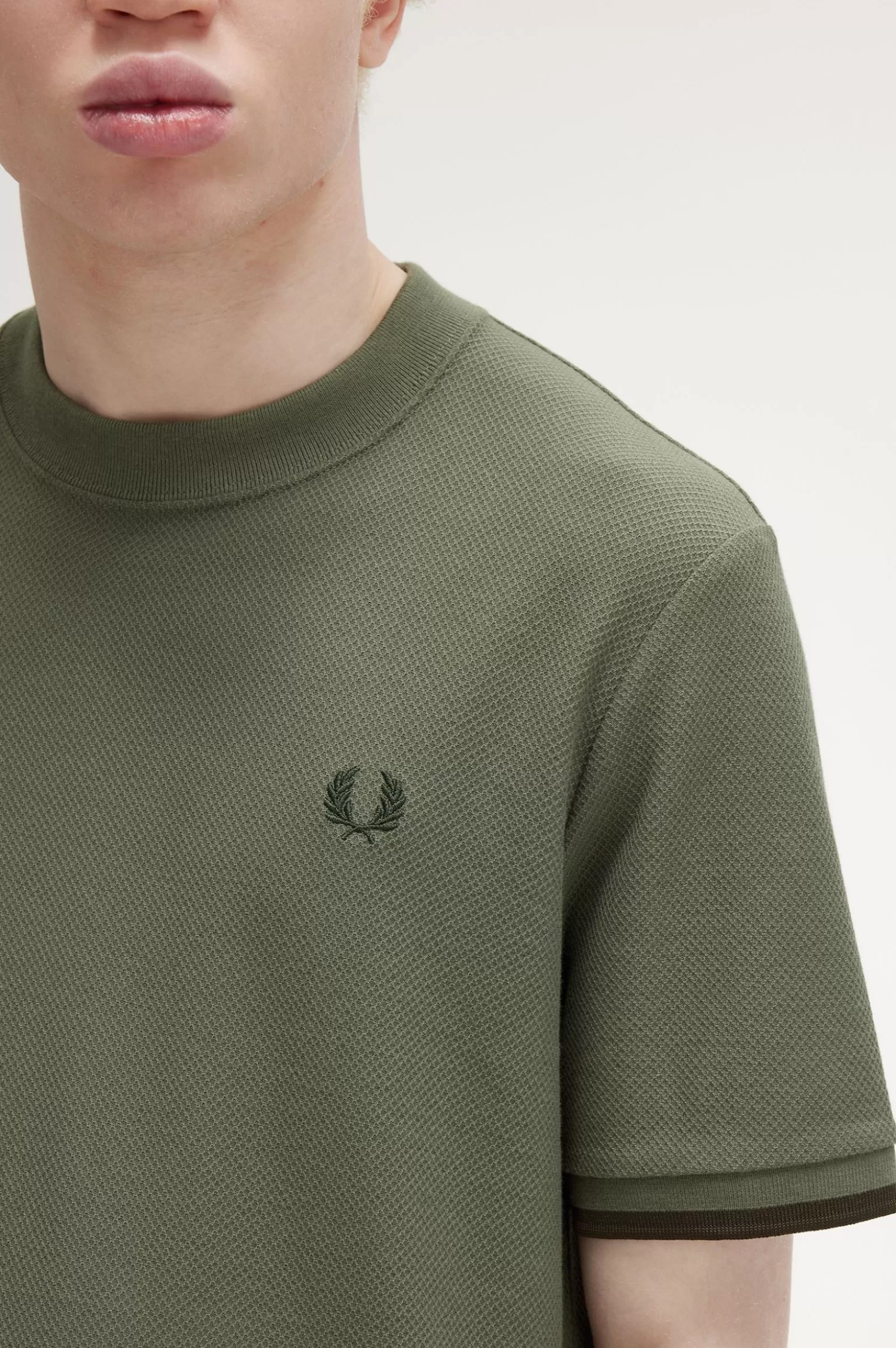 MULHER Fred Perry T-shirt Em Piqué Com Punhos Com Borda Com Ponto Descontínuo