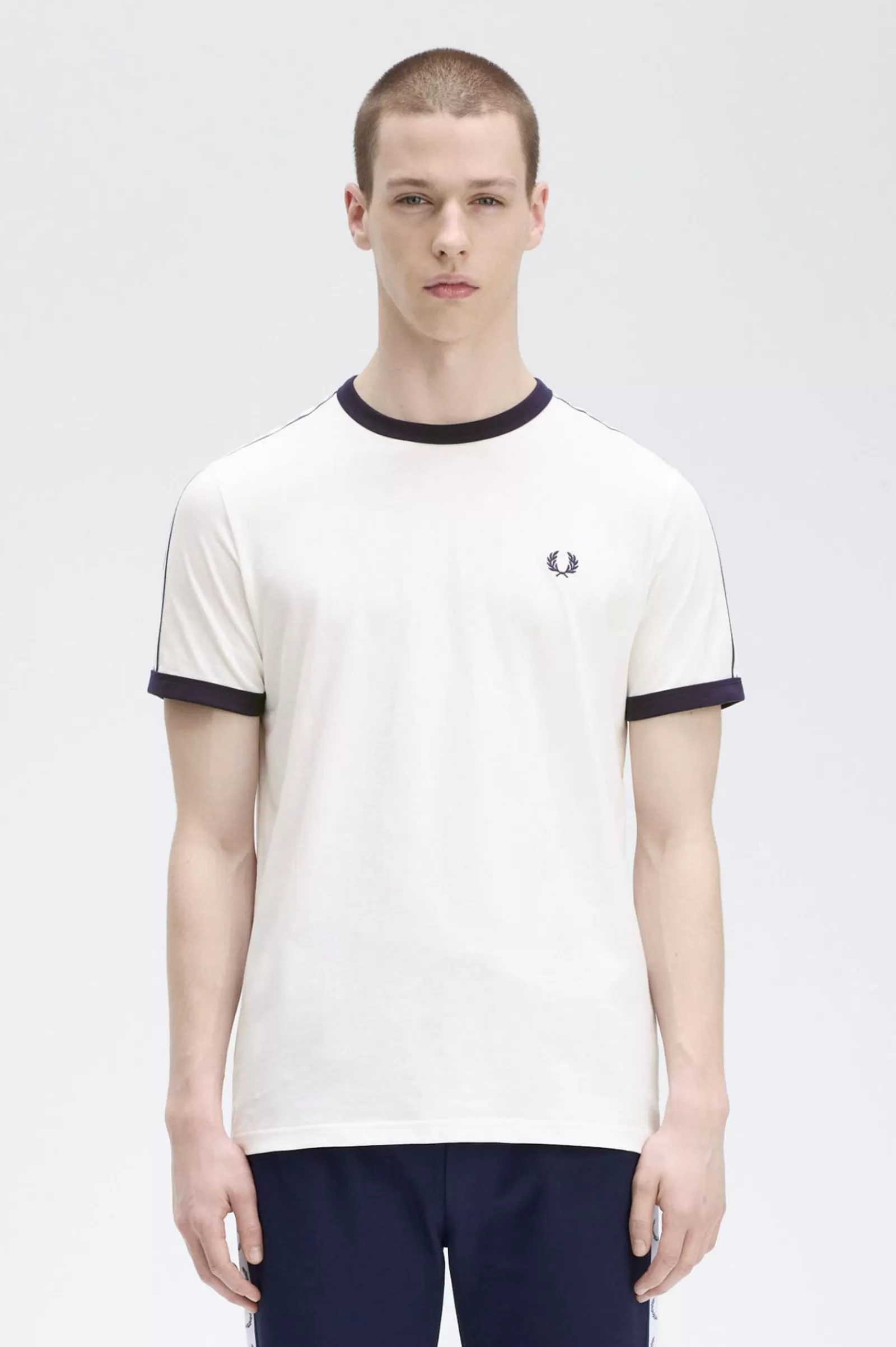 MULHER Fred Perry T-Shirt Ringer Com Fita